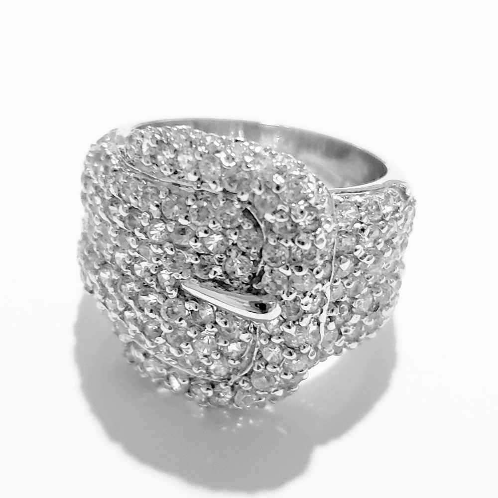 Silver Pave Cubic Zirconia Belt Buckle Ring